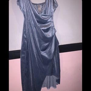 Blue Grayish velvet dress kinda slit 1 side longer